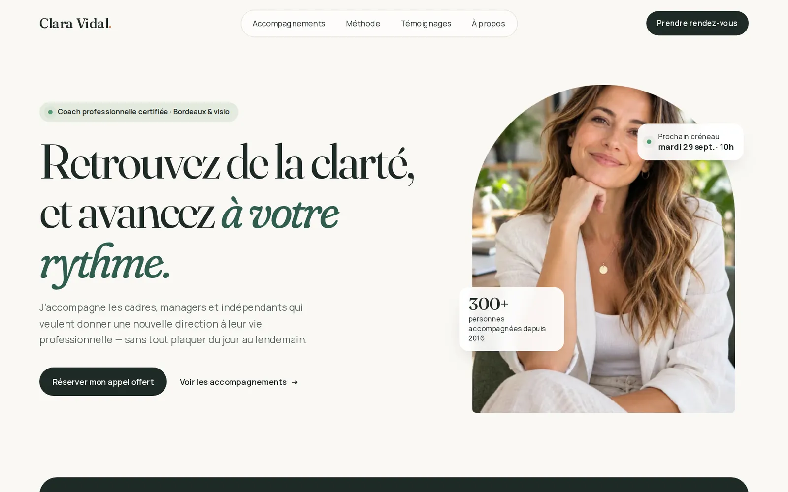 Capture d’écran du site Clara Vidal