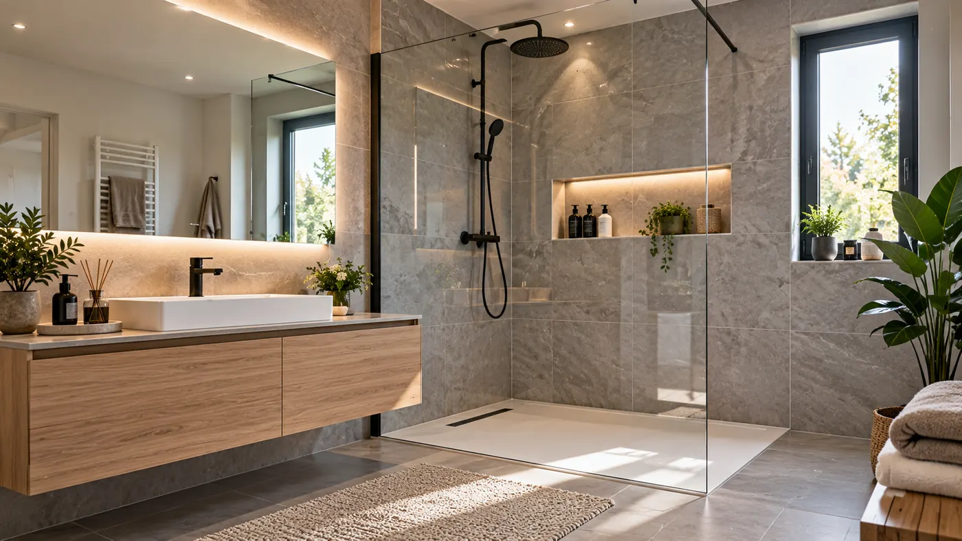 Salle de bain moderne avec douche à l’italienne